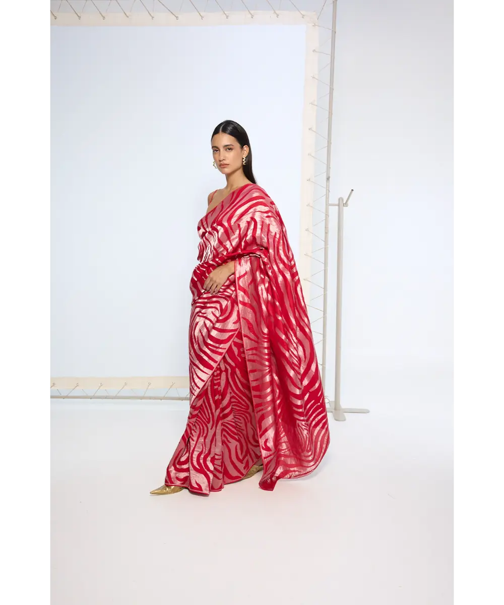 EKAYA BANARAS - Handwoven Scarlet Silk Saree
